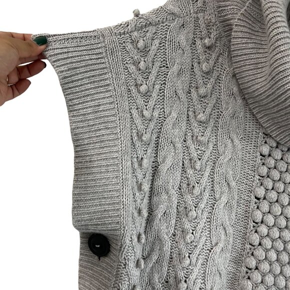 Autumn Cashmere Womens Gray Bobble Turtleneck Side Button Poncho Sweater Small - Picture 2 of 6
